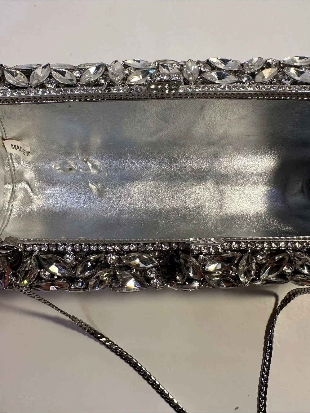 Crystal-Embellished Silver Evening Clutch - Designer Style